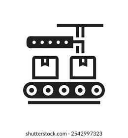 Crane carrying a container icon on white background