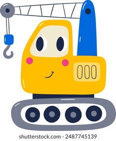 Crane Character Cartoon Vehicle Vector Illustration