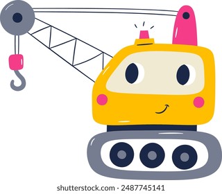Crane Character Cartoon Vehicle Vector Illustration