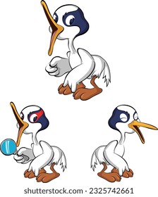 A crane character with a magnifying glass and his mouth wide open