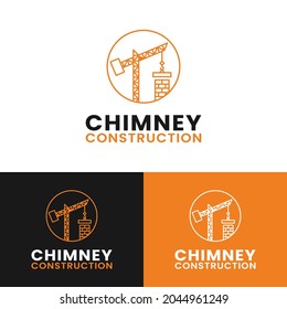 Crane and Chimney for Chimney Construction Builder in Line Style Logo Design Template. Suitable for Construction Architecture Property Business Company Corporate Logo Design.