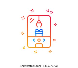 Crane claw machine line icon. Amusement park sign. Carousels symbol. Gradient design elements. Linear crane claw machine icon. Random shapes. Vector