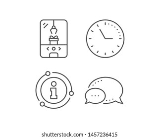 Crane claw machine line icon. Chat bubble, info sign elements. Amusement park sign. Carousels symbol. Linear crane claw machine outline icon. Information bubble. Vector