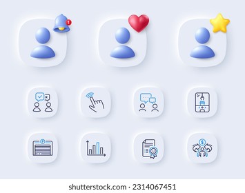 Crane claw machine, People voting and Parking garage line icons. Placeholder with 3d bell, star, heart. Pack of Diagram graph, Smile, Sharing economy icon. Cursor, People chatting pictogram. Vector