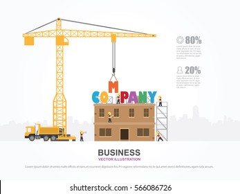 Crane and company building. Infographic Template. Vector Illustration.