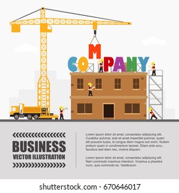 Crane and company building. Infographic Template. Vector Illustration.