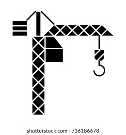 crane construction icon, vector illustration, black sign on isolated background