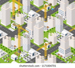 Crane construction industry town Isometric big city