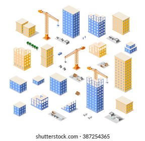Crane construction industry town Isometric big city