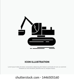 Crane, Construction, Lift, Truck solid Glyph Icon vector