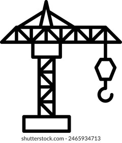 Crane construction machinery with black outline style. crane, construction, industry, equipment, machinery, industrial, building. Vector illustration