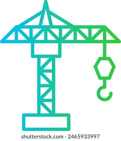 Crane construction machinery with blue and green gradient outline style. crane, construction, industry, equipment, machinery, industrial, building. Vector illustration