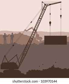Crane at construction site vector background