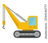 Crane construction vehicle vector illustration, crawler crane clip art, lifting crane heavy equipment in cartoon style, construction machinery design elements