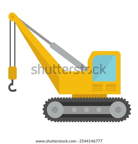Crane construction vehicle vector illustration, crawler crane clip art, lifting crane heavy equipment in cartoon style, construction machinery design elements