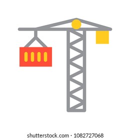 Crane and container, Flat icon logistic and construction relate