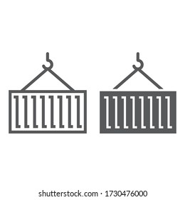 Crane Container line and glyph icon, logistic and delivery, crane lift container sign vector graphics, a linear icon on a white background, eps 10