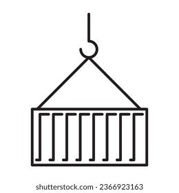 Crane with container line icon. Cargo container logistics outline flat illustration on white background..eps