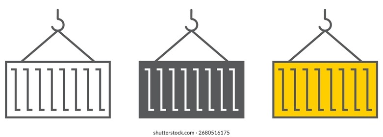 Crane Container line icon, logistic and delivery, crane lift container sign vector graphics, a linear icon on a white background, eps 10