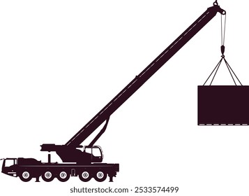 Crane with a container on a white background. Vector illustration.