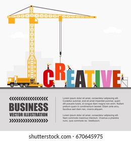 Crane and creative building. Infographic Template. Vector Illustration.