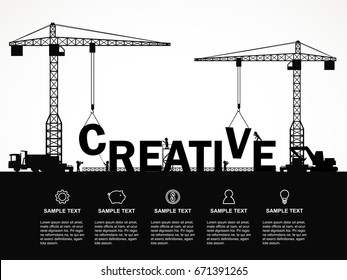 Crane and creative building. Infographic Template. Vector Illustration.