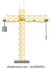 Crane. Design of a cool large new construction equipment in yellow. Steel reliable mashira for land robot. Vector illustration.