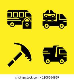 crane, dump truck, bus and ice axe vector icon set. Sample icons set for web and graphic design