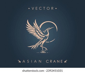 Crane with Elegant Plumage Vector
