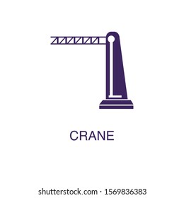 Crane element in flat simple style on white background. Crane icon, with text name concept template