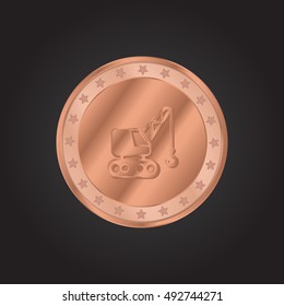 Crane embossed realistic bronze coin precious Icon / Logo Design