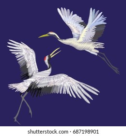 the crane embroidery , vector, illustration