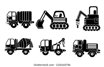 The Crane, Excavator, Truck - Construction machinery set design flat style isolated on white background. cute icon set cartoon concept.Flat design vector ,illustration.