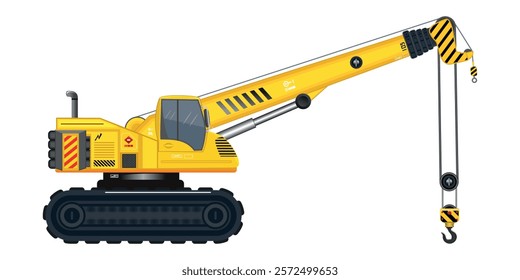 Crane excavator vehicle hook heavy construction service yellow vehicle 3D vector illustration