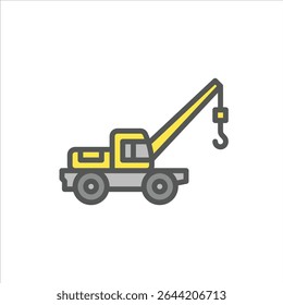 Crane filled outline icon. construction vehicle color line illustration.