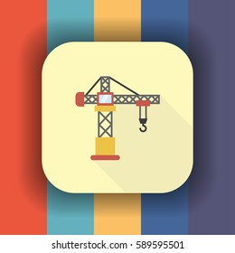 crane flat icon with long shadow, vector illustration