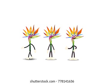 Crane Flower or Bird of Paradise Flowers with Expressions - Cartoon Vector Image