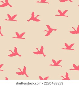 Crane Flying Bird Shapes Vector Seamless Pattern