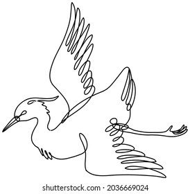 Crane Flying Side View Continuous Line Drawing 
