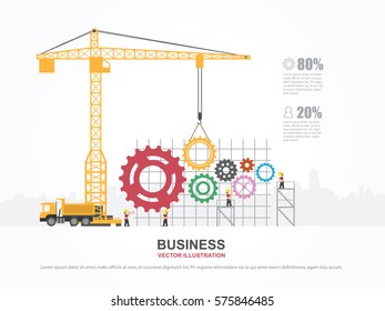 Crane and gear building. Infographic Template. Vector Illustration.