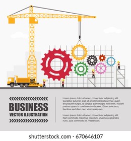 Crane and gear building. Infographic Template. Vector Illustration.