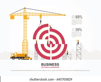 Crane and goal building. Infographic Template. Vector Illustration.