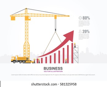 Construcción de grúa y gráfica.Plantilla de infografía. Ilustración vectorial.