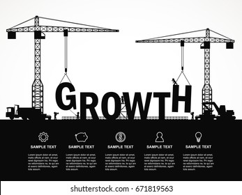 Crane and growth building. Infographic Template. Vector Illustration.