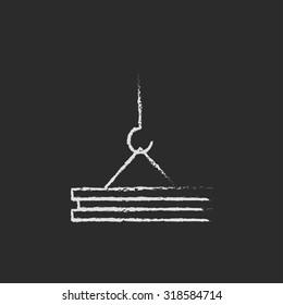 Crane hand drawn in chalk on a blackboard vector white icon isolated on a black background.