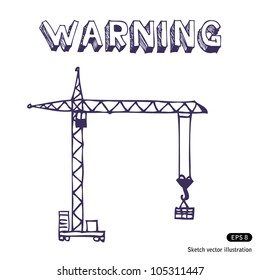 Crane. Hand drawn sketch illustration isolated on white background