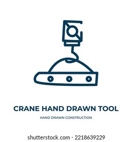 Icono de la herramienta dibujada a mano de grúa. Ilustración vectorial lineal de la colección de construcción dibujada a mano. Esquema del vector del icono de herramienta dibujado a mano con grúa. Símbolo de línea delgada para uso en aplicaciones web y móviles, logotipo, impresión 