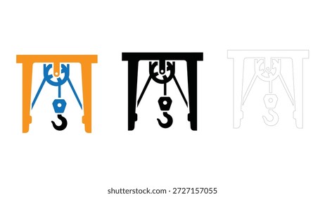 Iconos de la grúa y del alzamiento, línea sólida, y estilos coloridos para el equipo de elevación