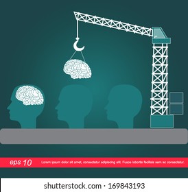 crane hold brain in head people vector icon