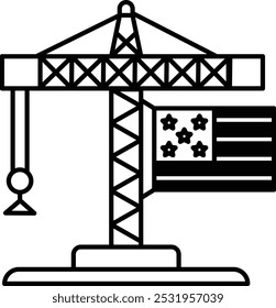 Una grúa sostiene una bandera con la bandera estadounidense en ella